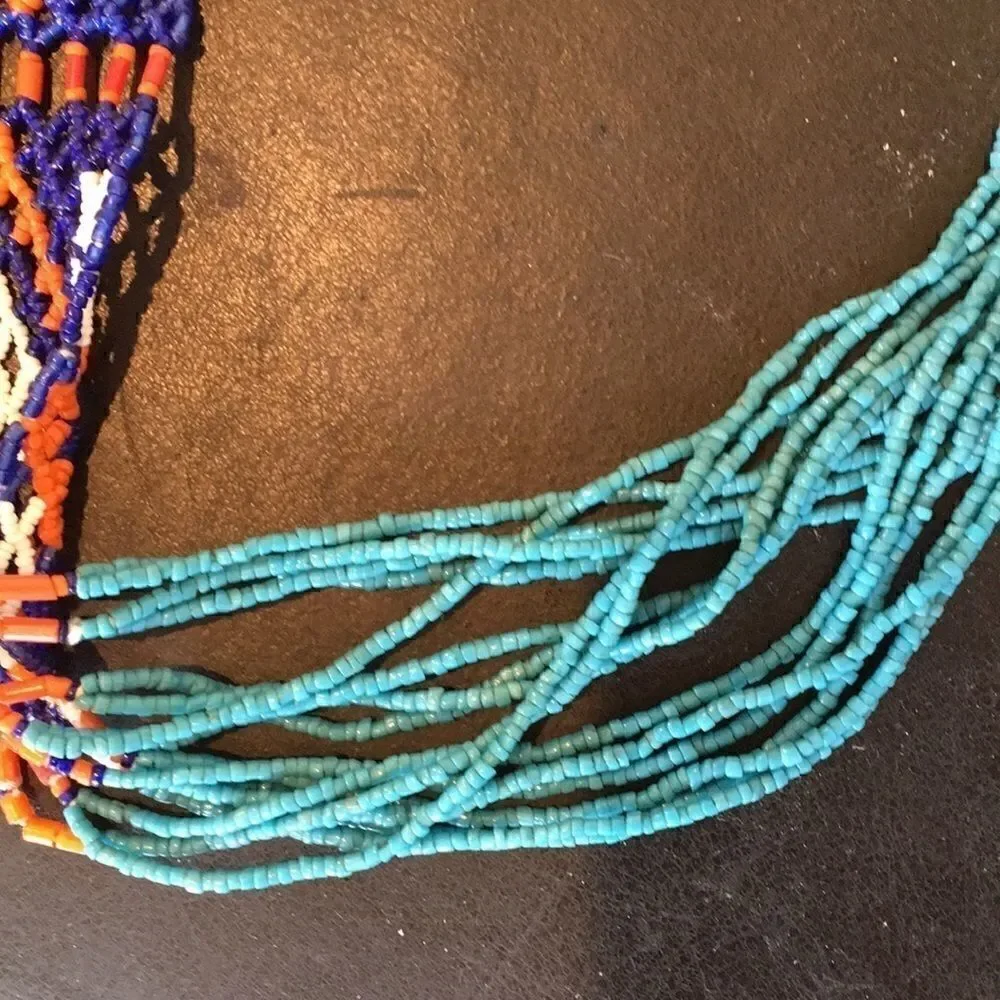 Handmade VTG 60’s belt/necklace glass bead Hand Crafted blue turquoise orange